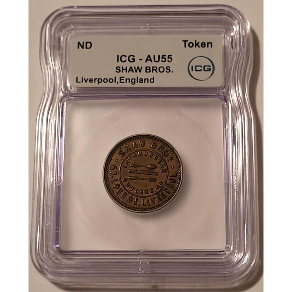 Great Britain c 1800s Liverpool Merchant Token Shaw Bros rv Victoria AU55 ICG